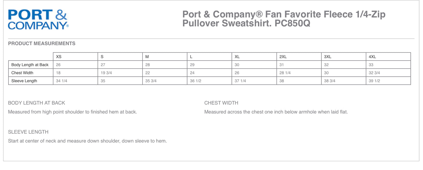 ADULT FLEECE Port & Co 1/4 Zip Sweatshirt