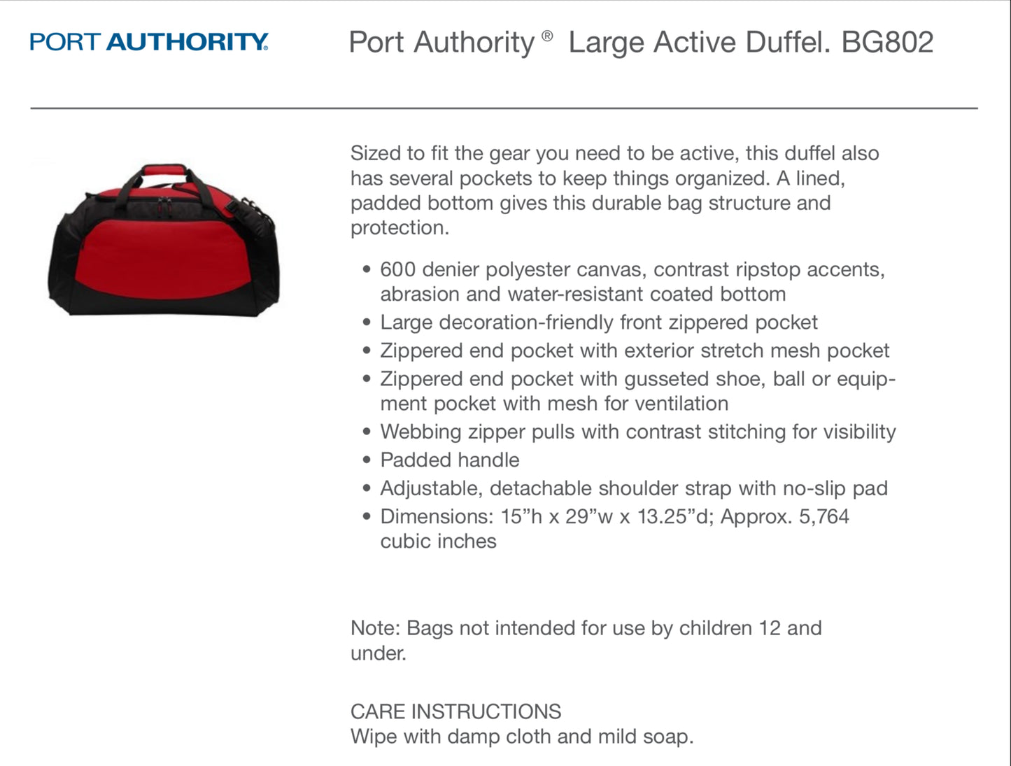 Port Authority Large Active Duffel: Black & Grey