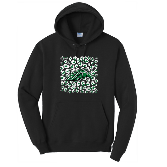 Adult Black Unisex Fleece Hoodie: Leopard