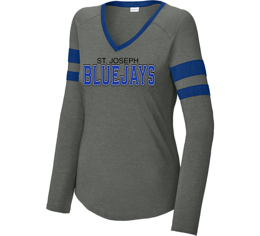 Ladies Sport Tek Halftime Stripe Long Sleeve V-Neck