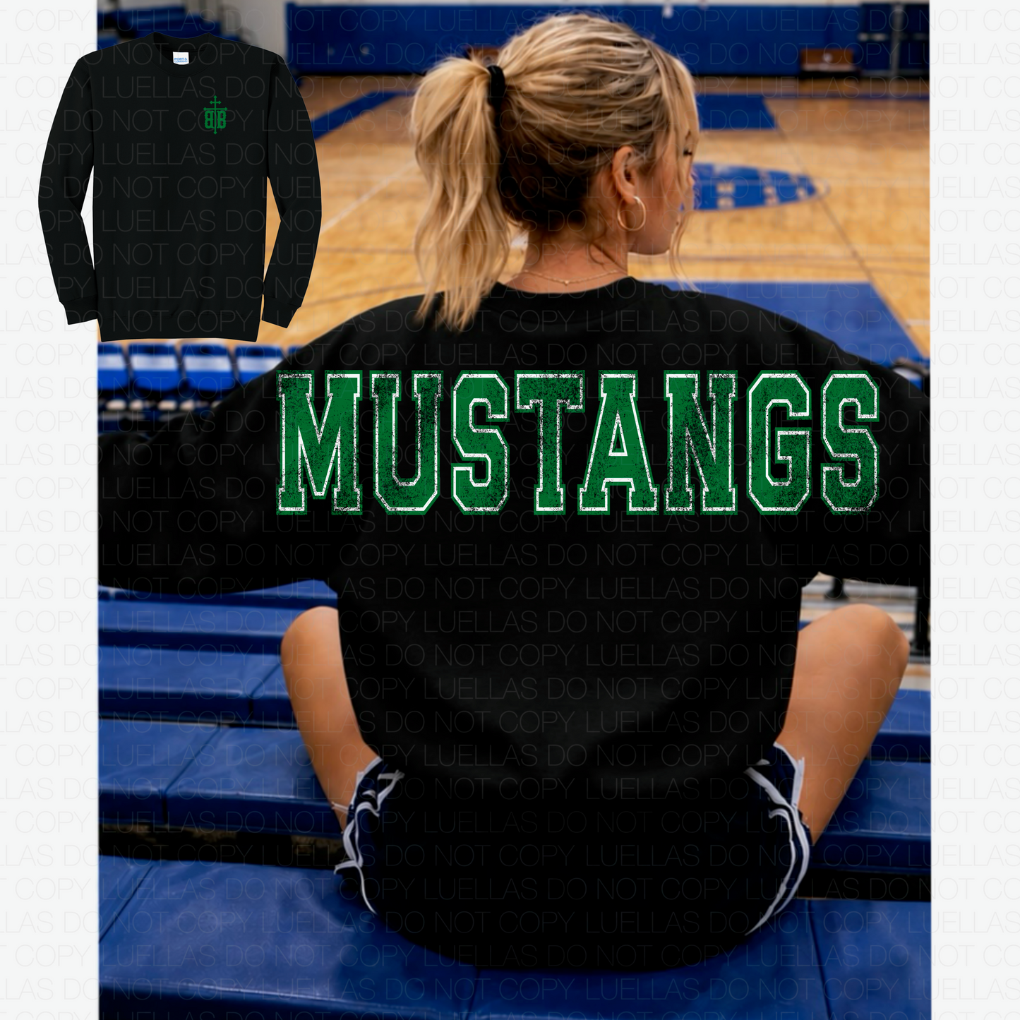 Adult Unisex Fleece Crewneck Sweatshirt: Distressed MUSTANGS